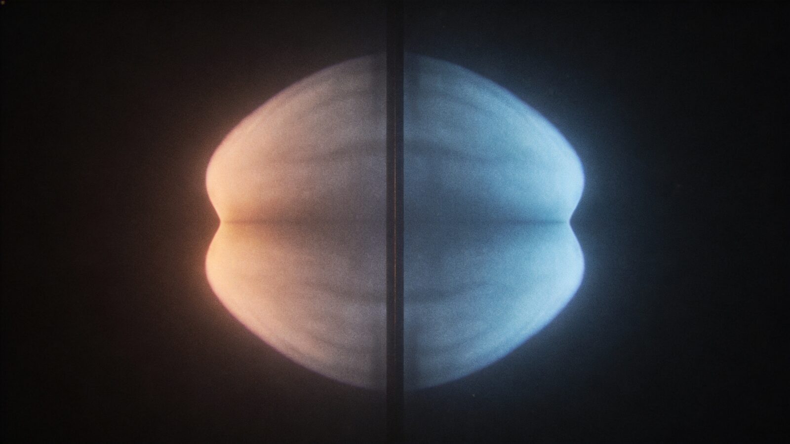 Illustration: two exactly mirrored, symmetric light-forms face each other across a central line — symbolic of the same error in two directions.